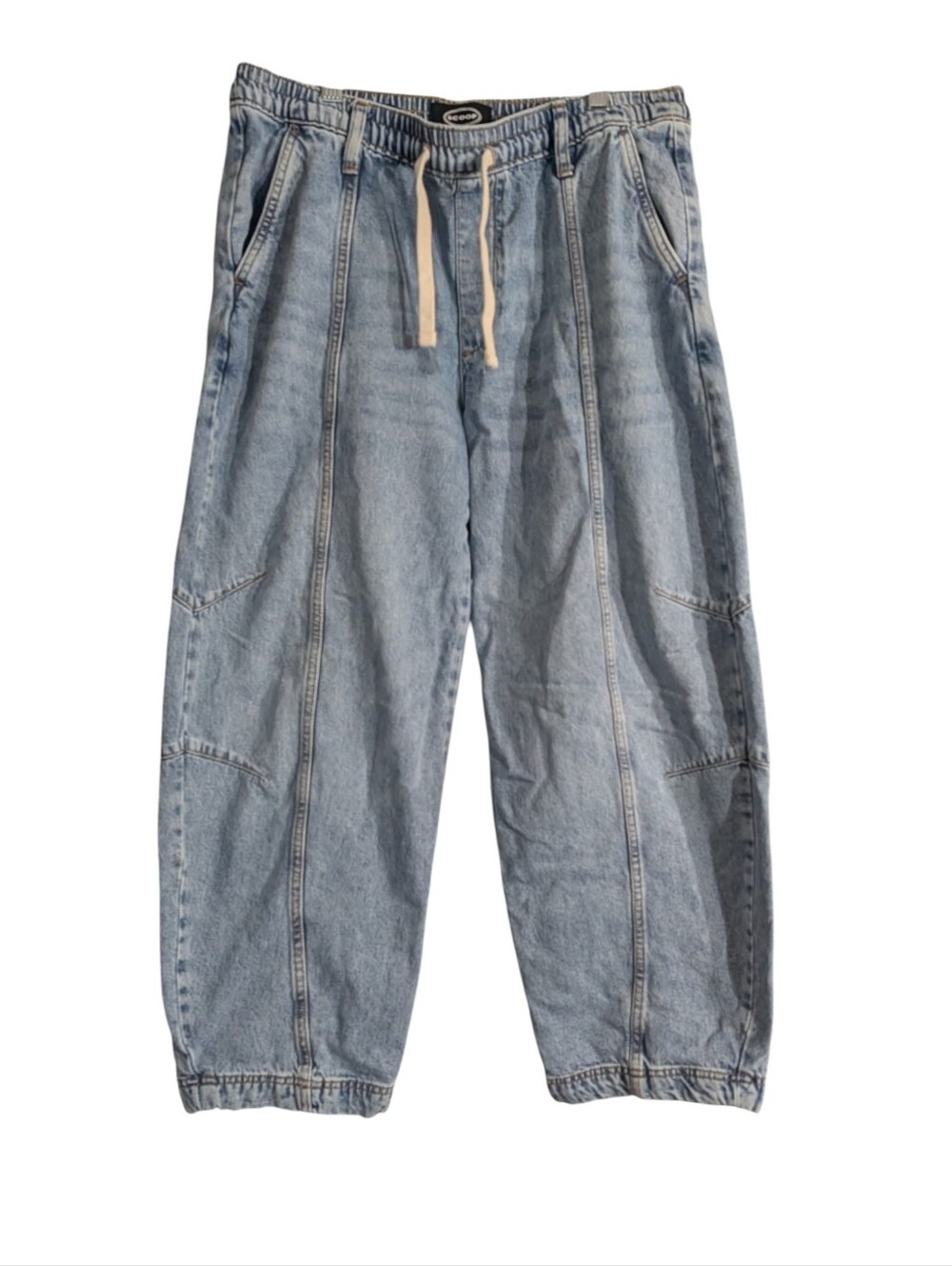 Scoop Barrel Leg Jeans Women's Medium (8/10) Light Wash Pull-On Drawstring Denim - Picture 2 of 8